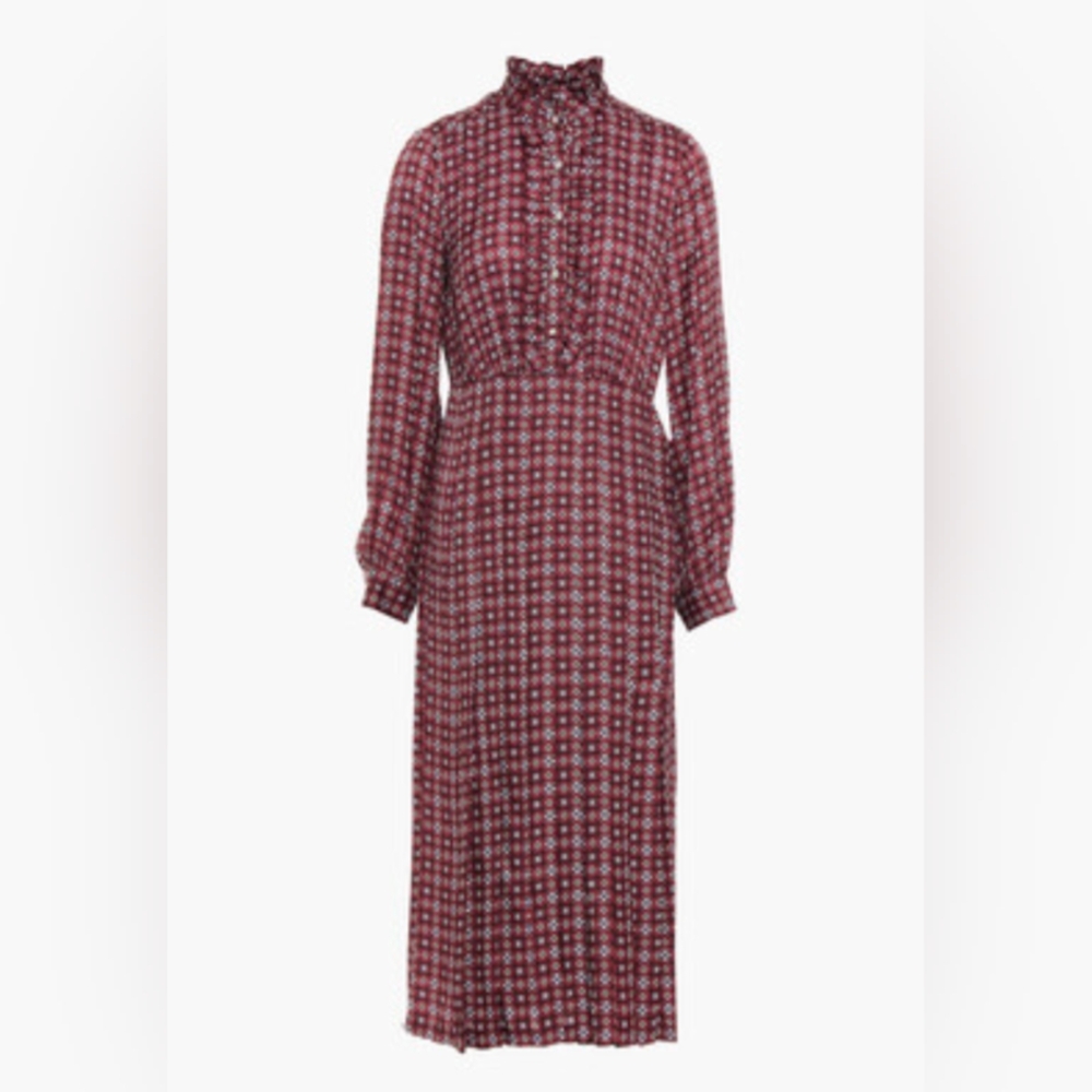 🌹Sandro Thina Ruffle-trimmed satin printed Midi Dress Size Medium